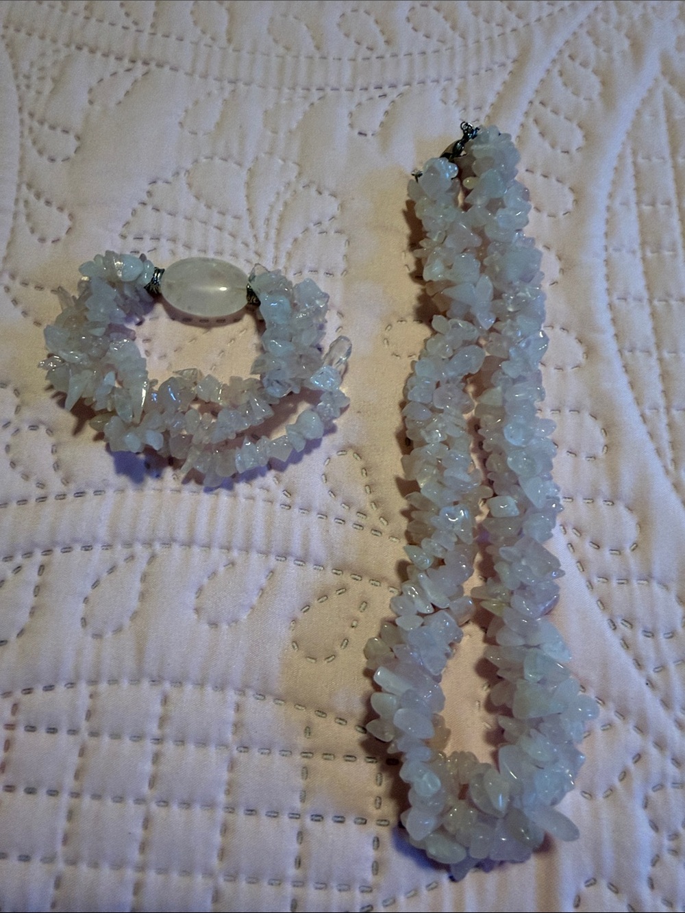 Delicate Pale Pink Chip Necklace with Coordinating Bracelet Set